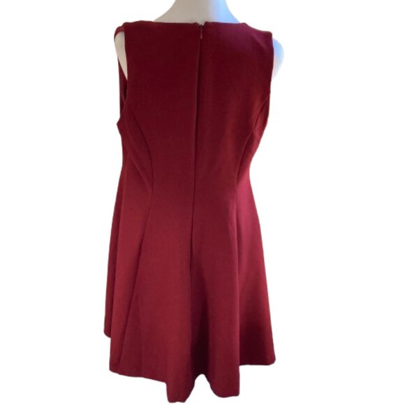 Modcloth Sleeveless Cocktail Dress, Low V-Neck Zipper Lined Midi Deep Red, Large - Picture 2 of 12